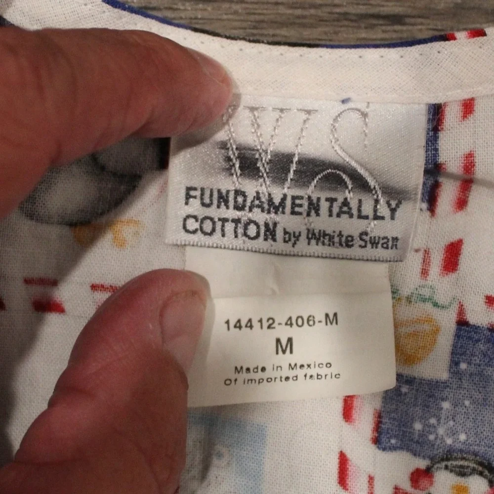 White Swan‎ Fundamentally Cotton Holiday Christmas Penguin Snowman Scrub Top M - Picture 3 of 8